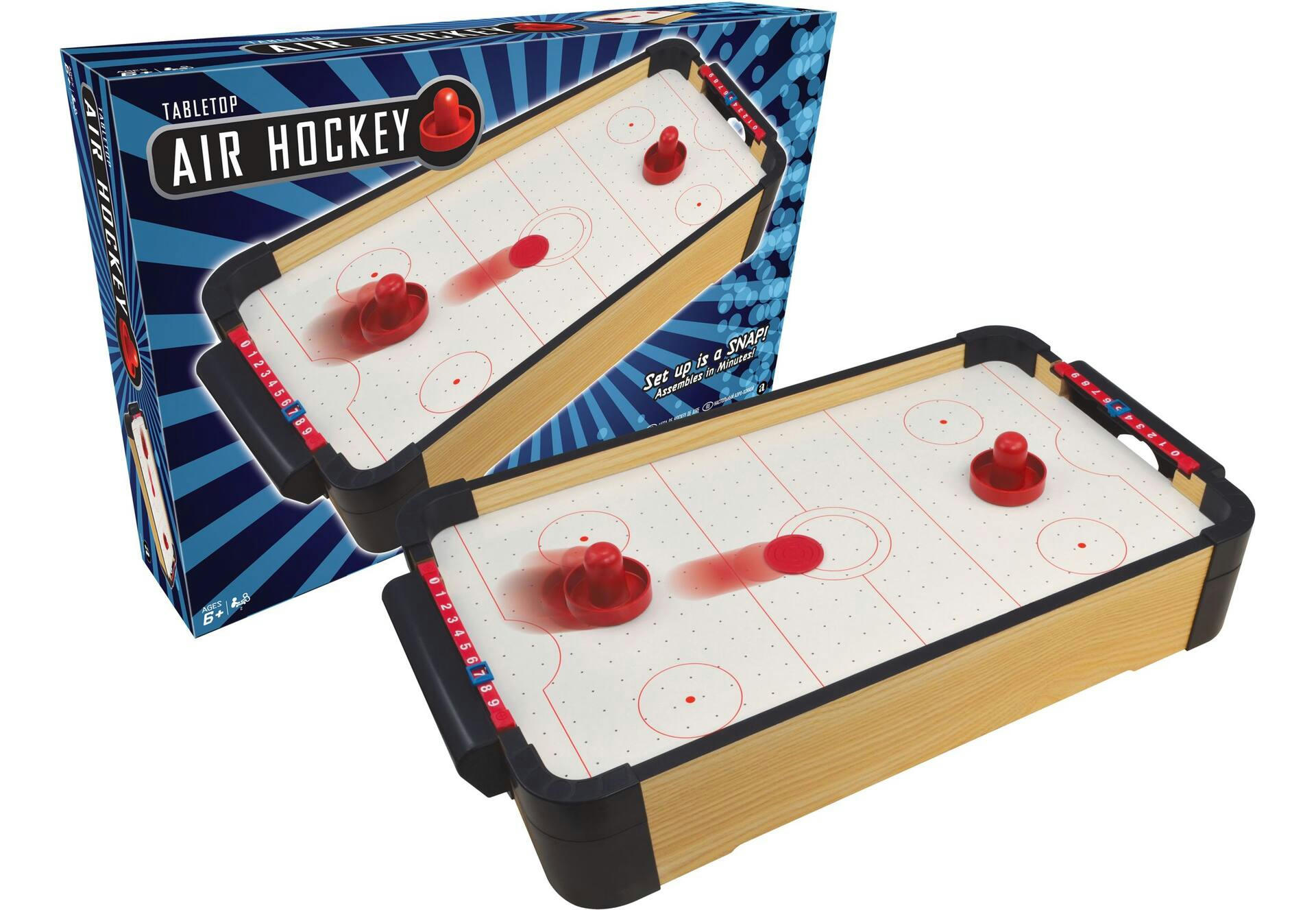 Snap 'N' Play 2-Player Table Top Hover Air Hockey Game, Wood Finish, Age 6+, 20-in