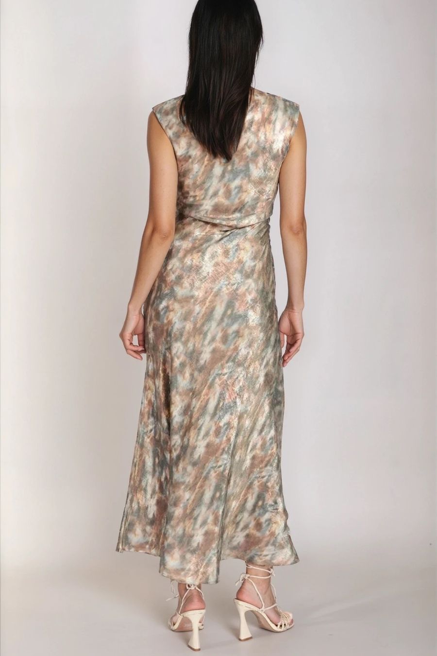 Little Mistress Sage Blur Print Maxi Dress