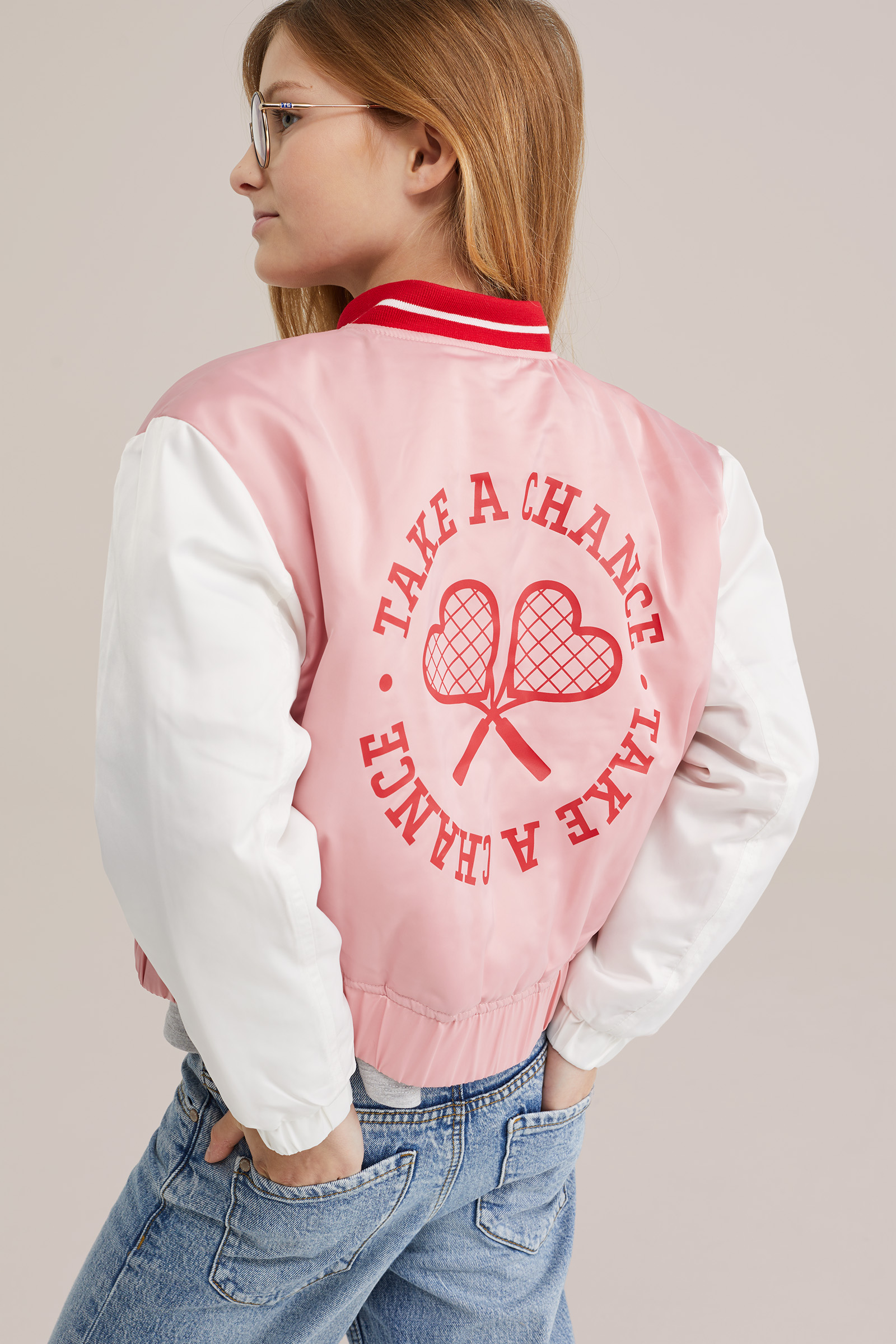 Meisjes bomberjack met print