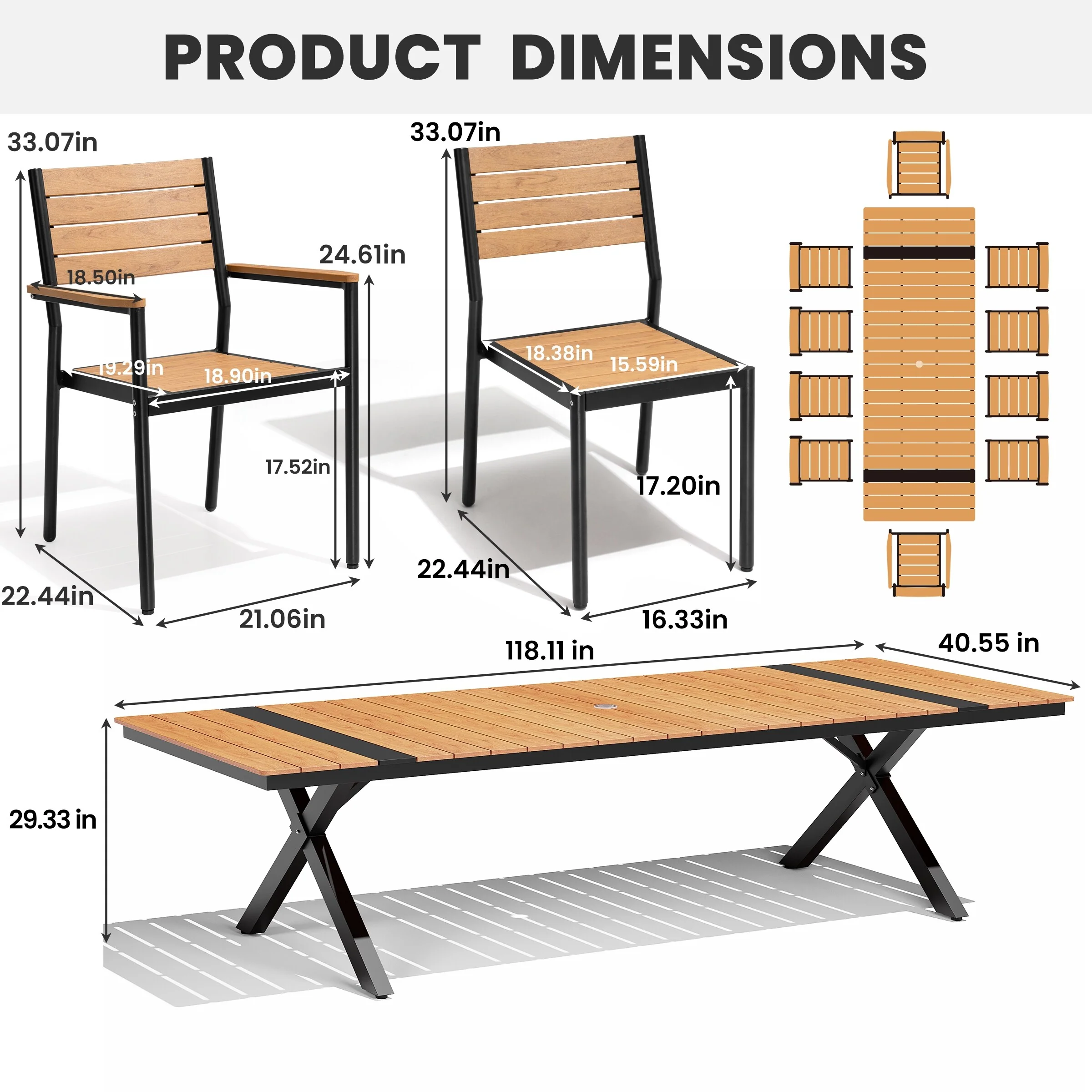 11 PCS Outdoor Patio Dining Aluminum Table with Stackable Chairs
