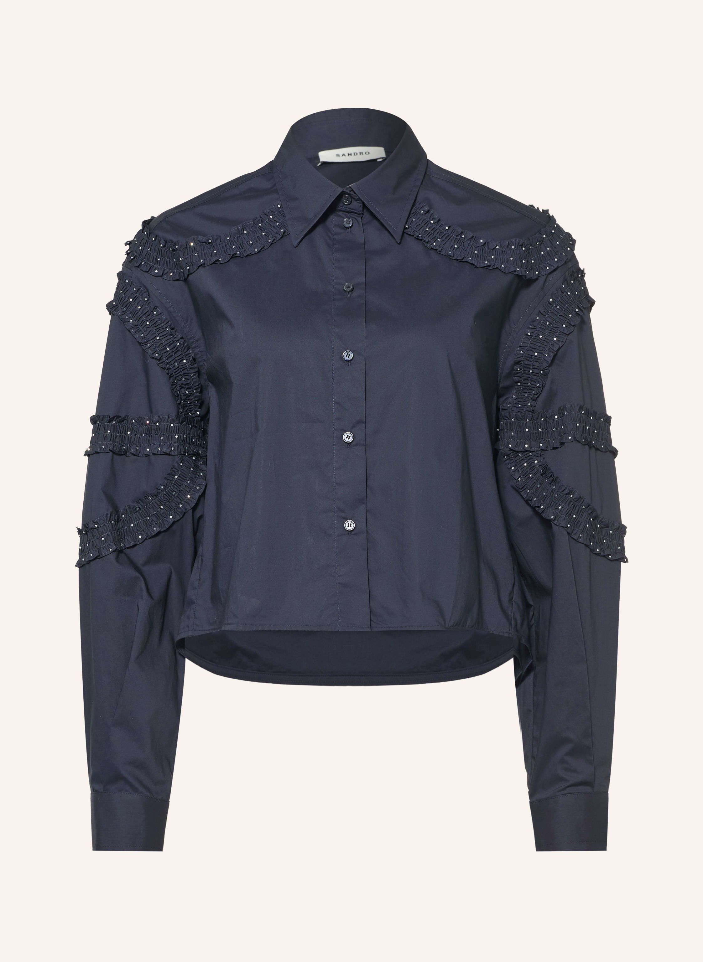 SANDRO Hemdbluse mit Rüschen und Schmucksteinen