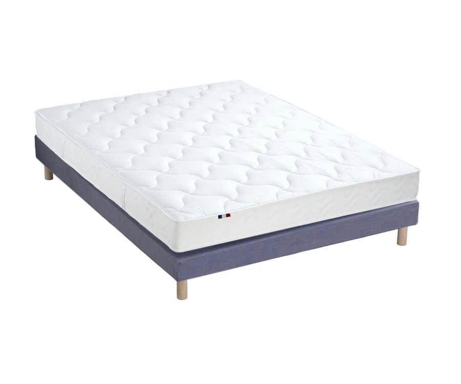 ENSEMBLE ESSENTIEL - Ensemble matelas latex 3 zones sommier bleu 140x190