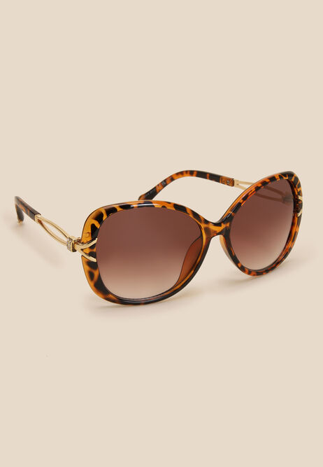 Womens Brown Tortoise Metal Twist Sunglasses
