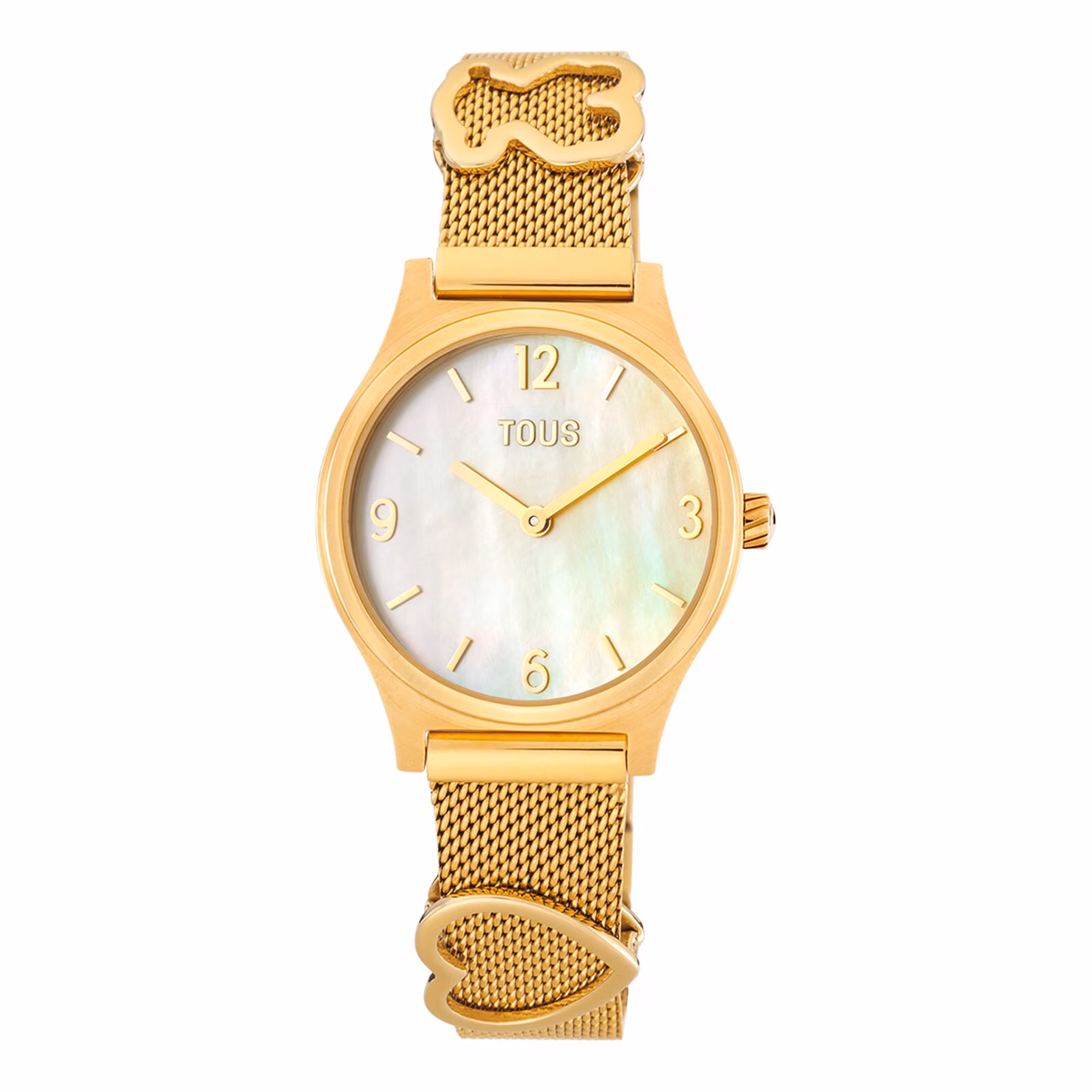 Reloj analógico con brazalete de acero IPG dorado y esfera de nácar Epic Icon Mesh