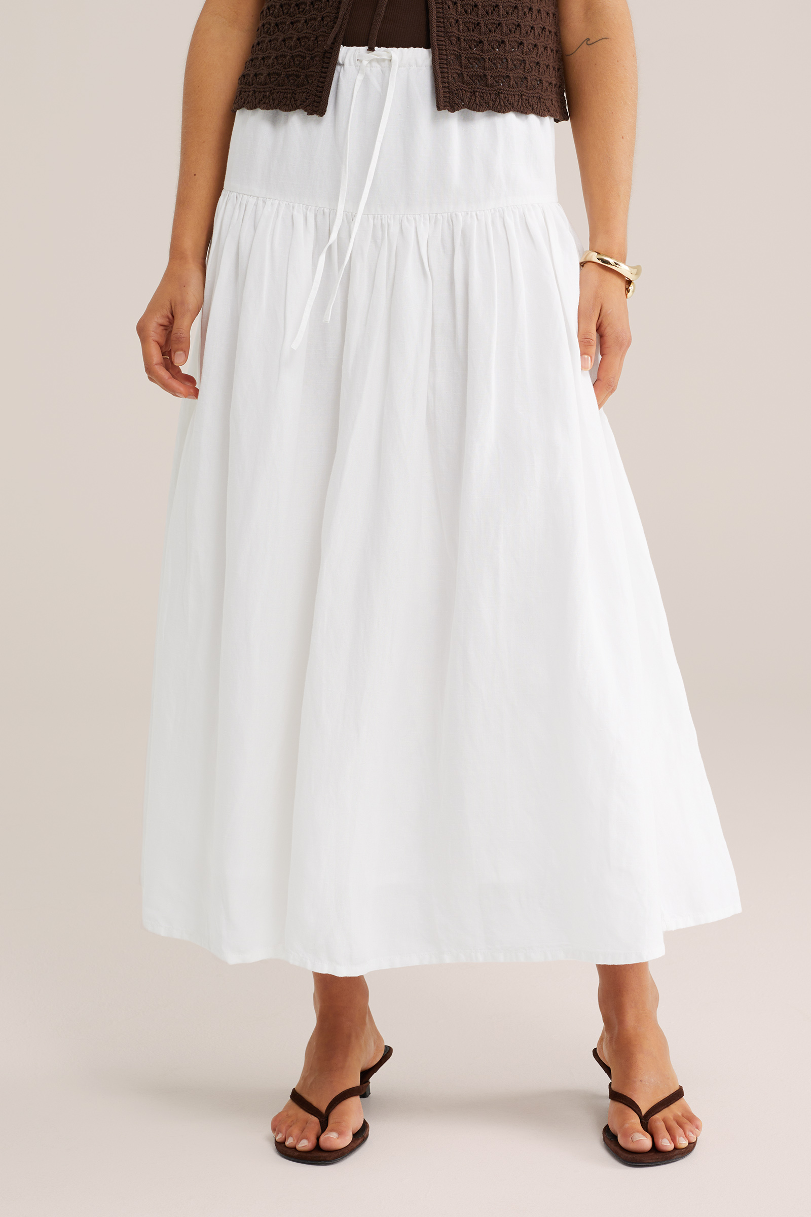 Dames midi rok van linnenmix