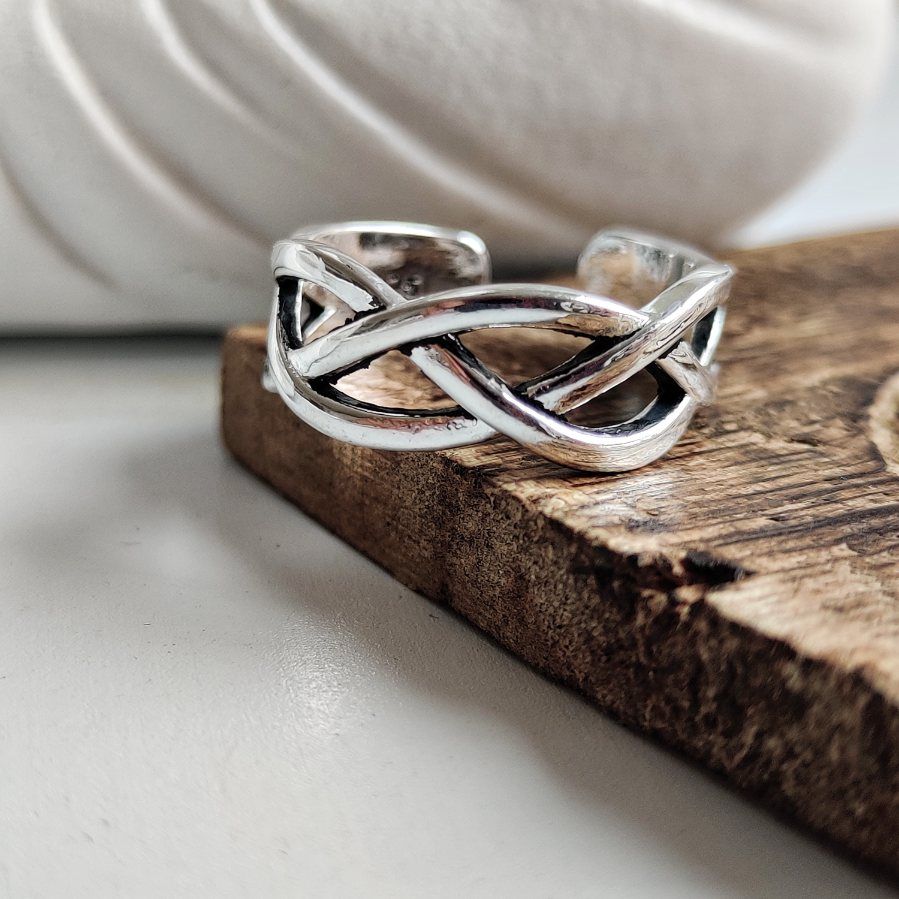 The Colourful Aura 925 Twisted Silver Boho Chunky Cross Braid Stackable Cuff Ring