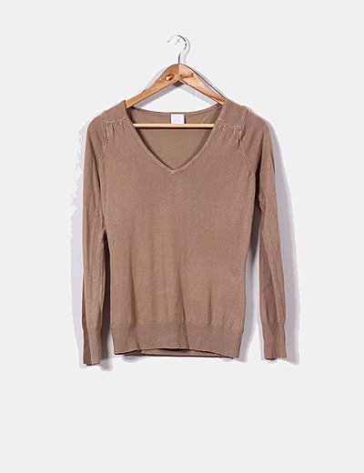 Camaïeu Camel tricot jersey with v-neckline