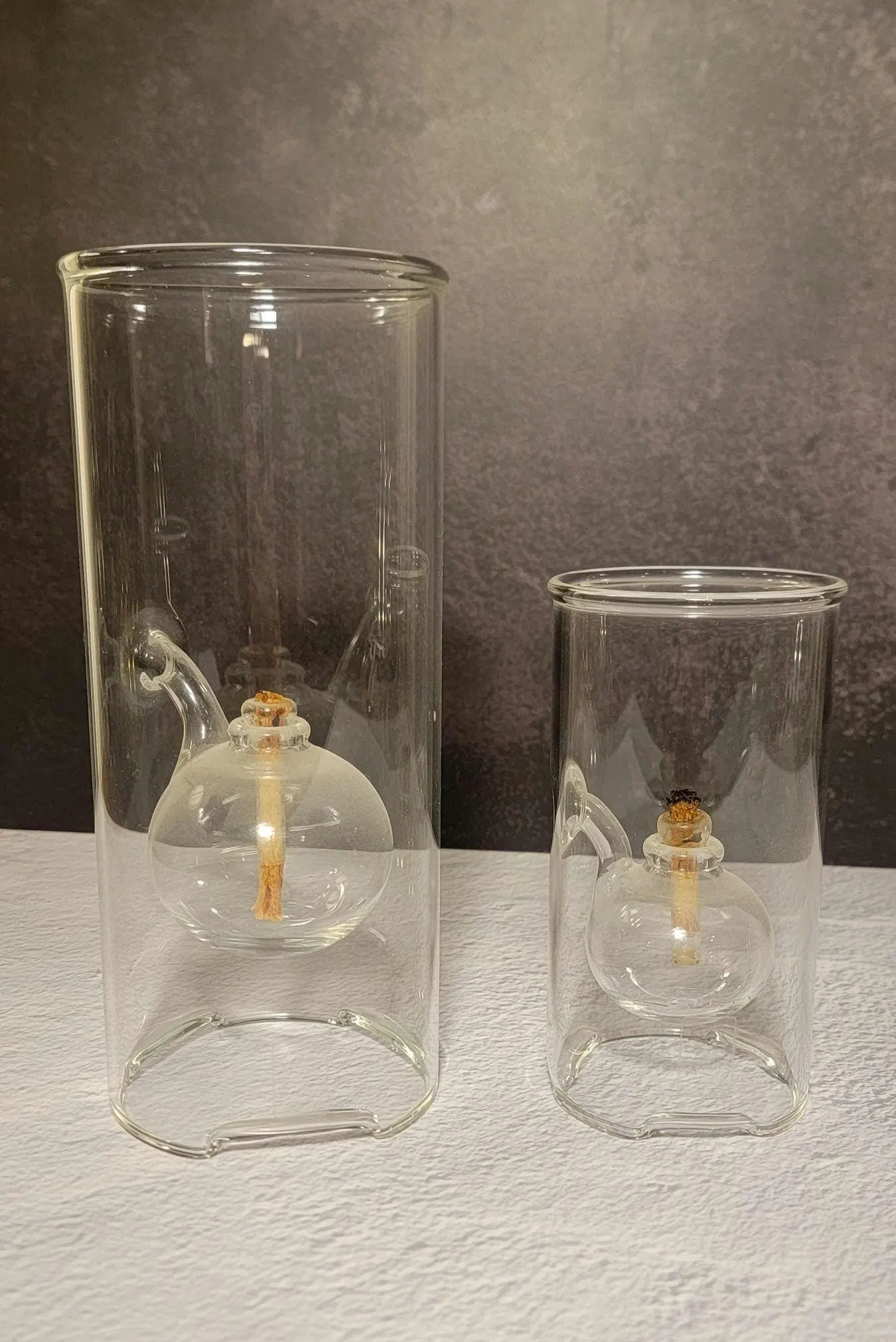 Vintage Wolfard Glass Oil Lamps • Hand Blown Borosilicate Floating Bubble Candle Set