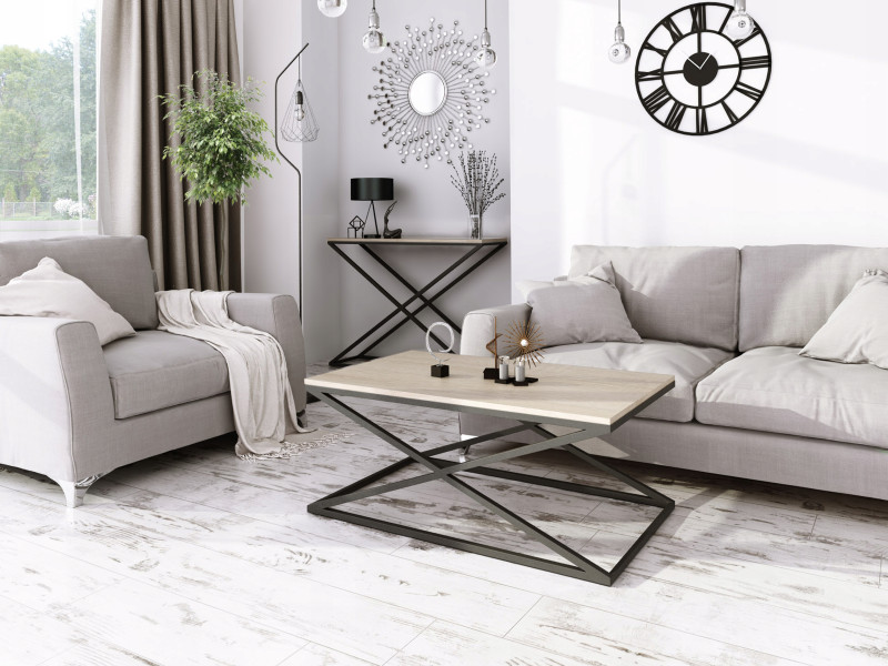 Loftowa Konsola X Przedpokój Metal 110x30x80 Czarna Dąb Sonoma