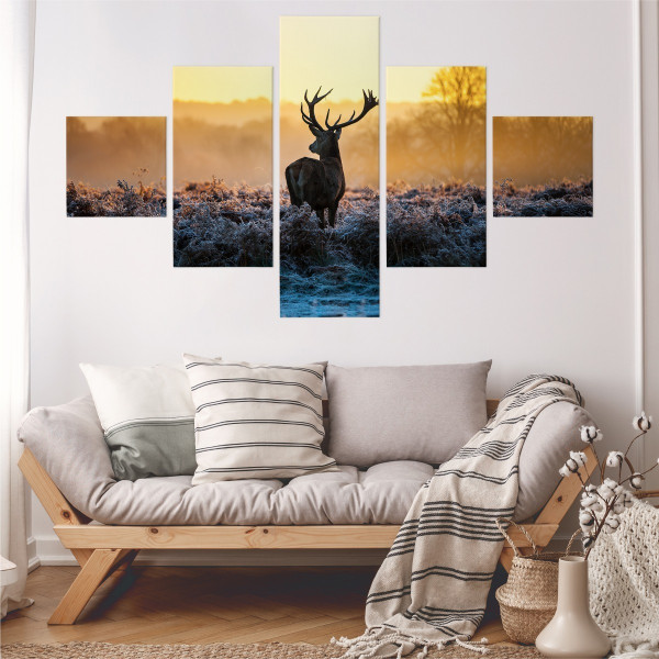 Obraz Pentaptyk JELEŃ na Rykowisku Natura 150x90cm
