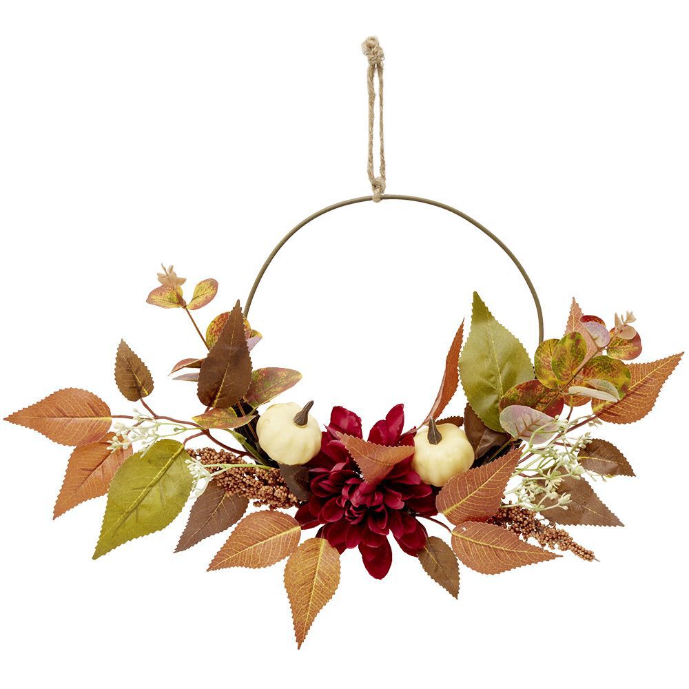 Couronne d'automne fleurs et feuilles artificielles Ø30cm