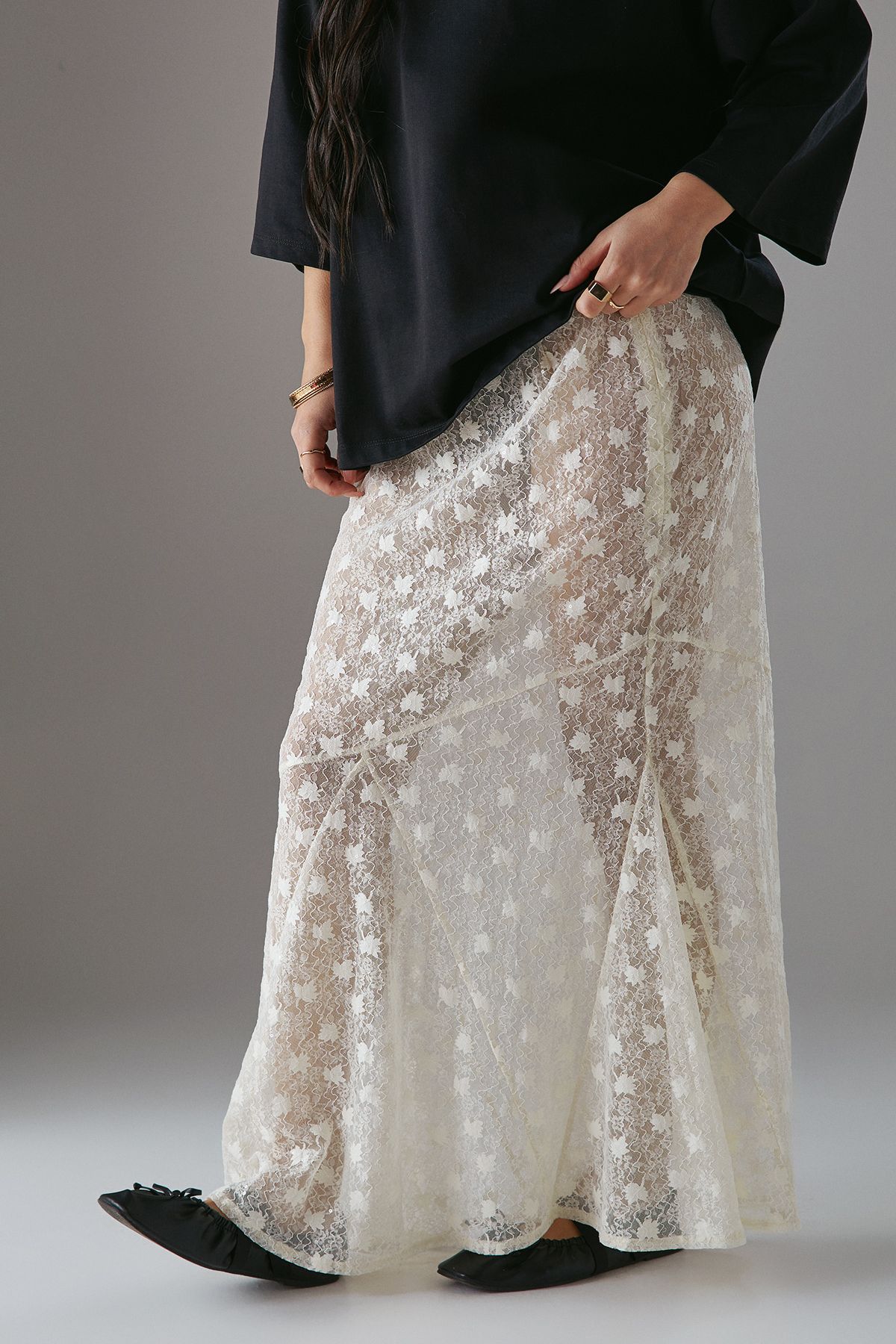 Warehouse Petite Sheer Lace Fishtail Maxi Skirt