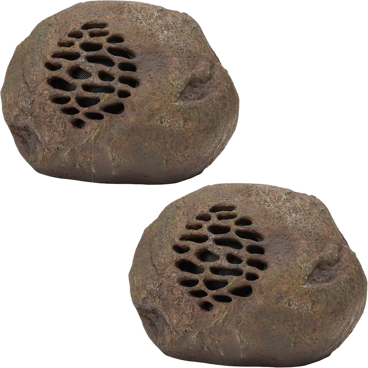 Alpine Corporation 9 Tall Solar Bluetooth Rock Speaker, Weather-Resistant High Fidelity Outdoor Audio System with 50 Foot Range, Brown - Set of 2