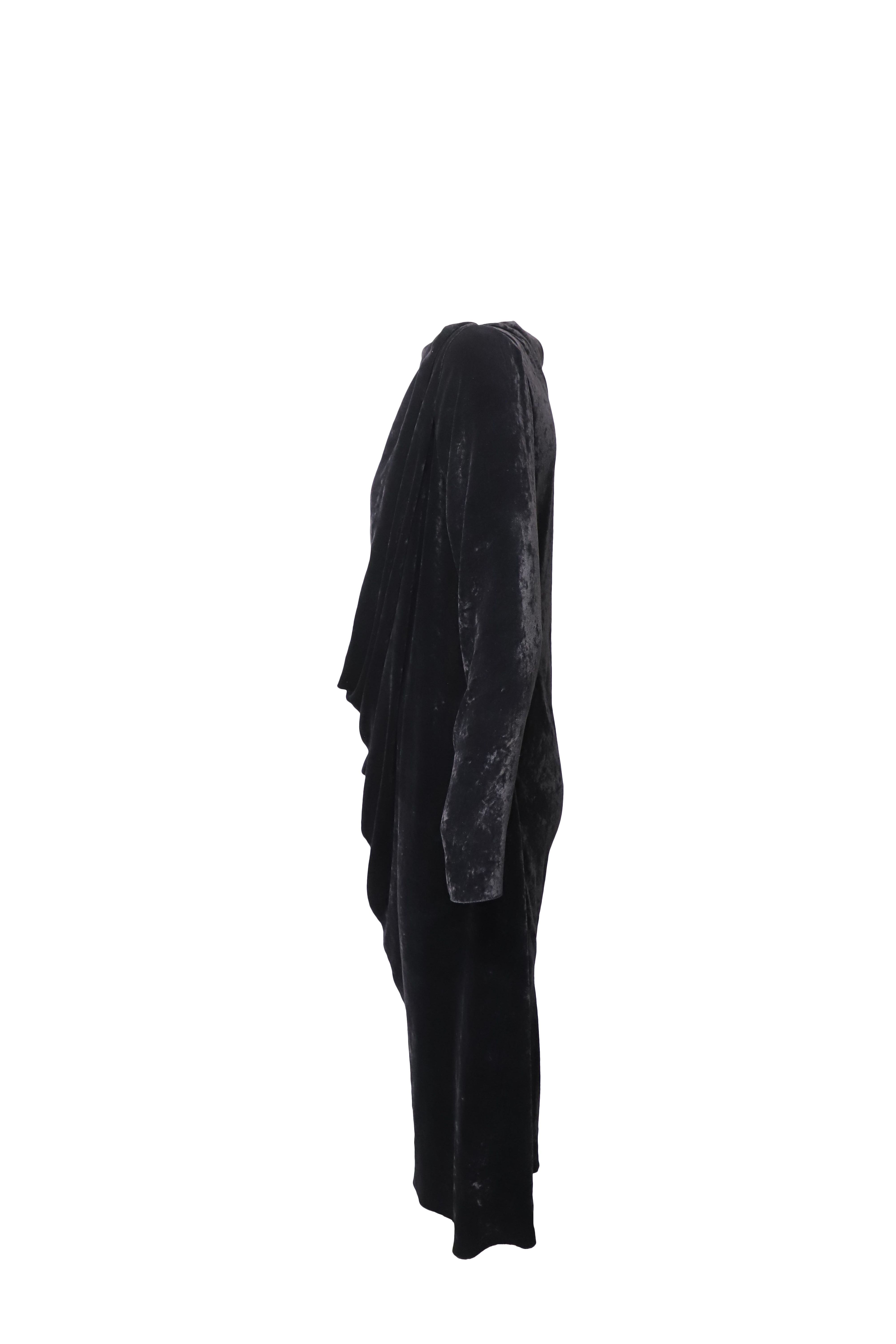 Lanvin Preloved Velvet Long Sleeve Draped Dress in Black Viscose