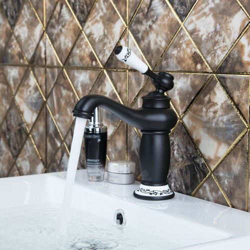 Bateria umywalkowa w stylu retro czarna ADEONA z porcelaną