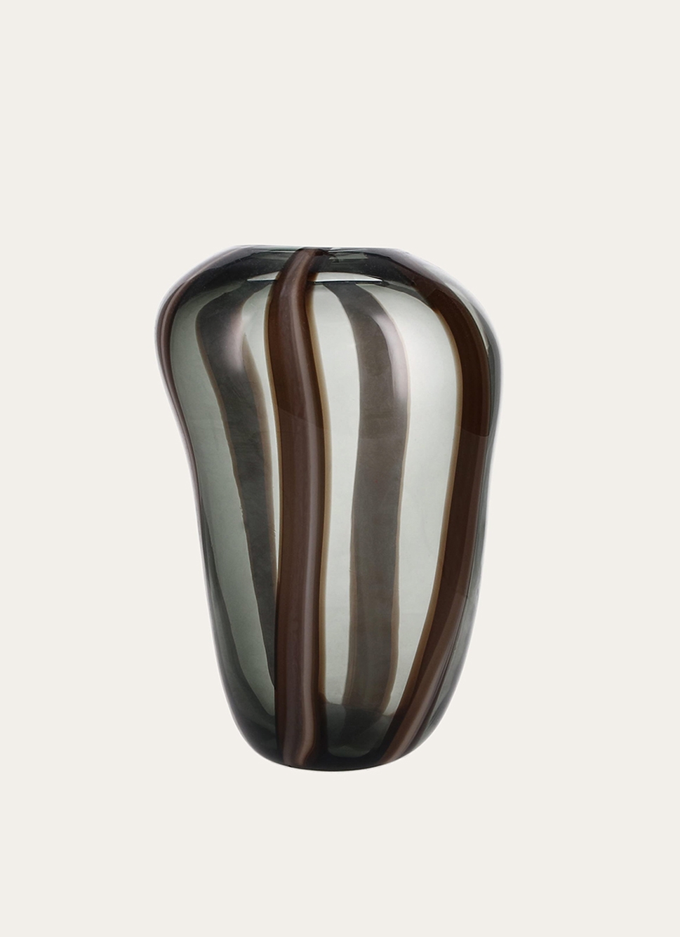VASE EN VERRE FORME ORGANIQUE TRANSPARENT/BANDES MARRON