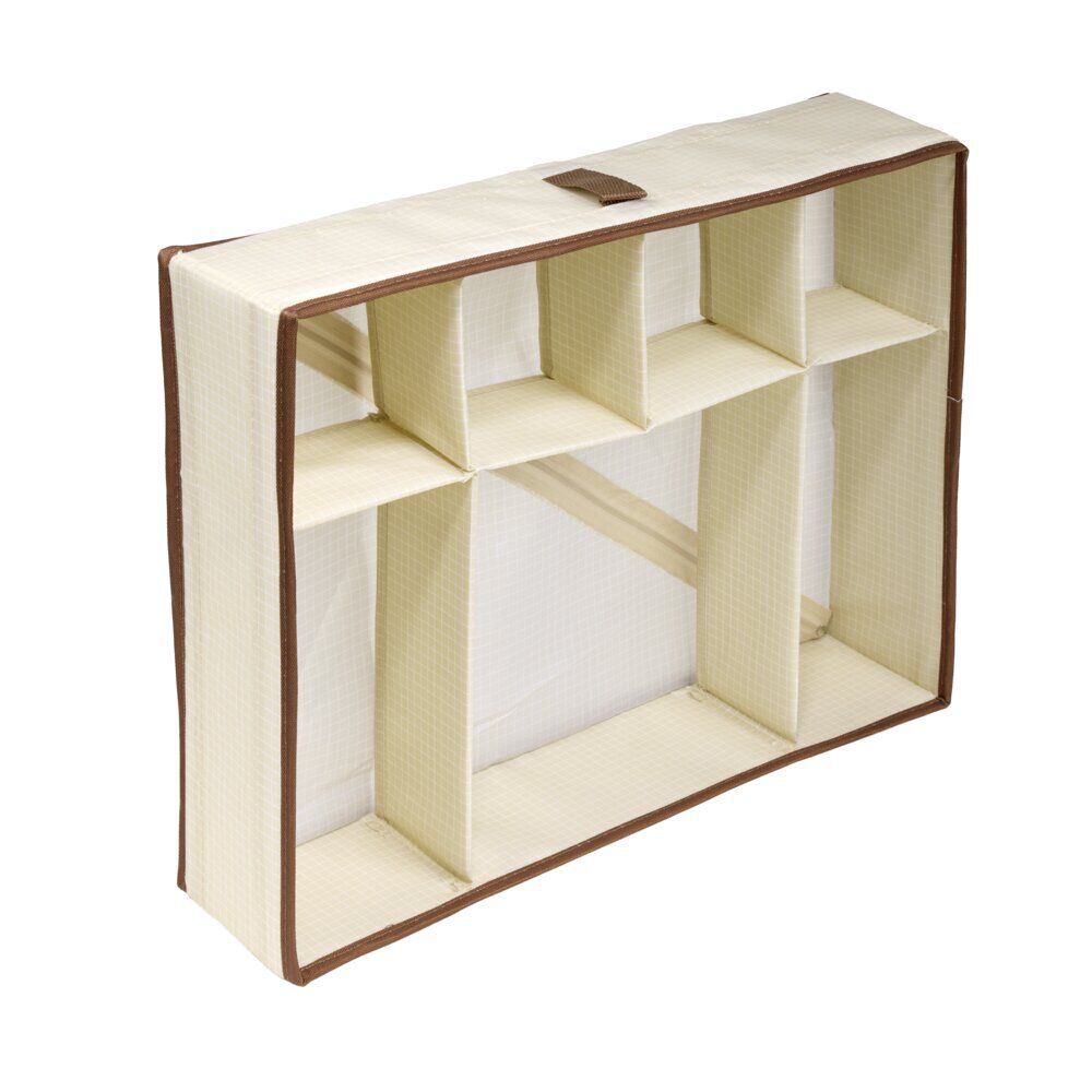 Panière de rangement compartimentée 16L 6 cases polycoton beige et marron 44x34cm