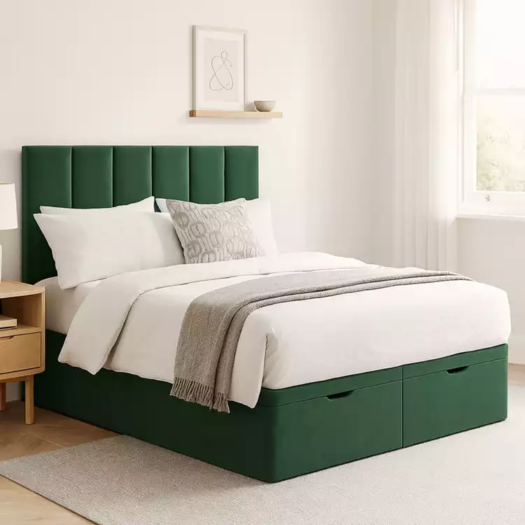Millbrook Piper Double Fabric End Lift Ottoman Bed - Green