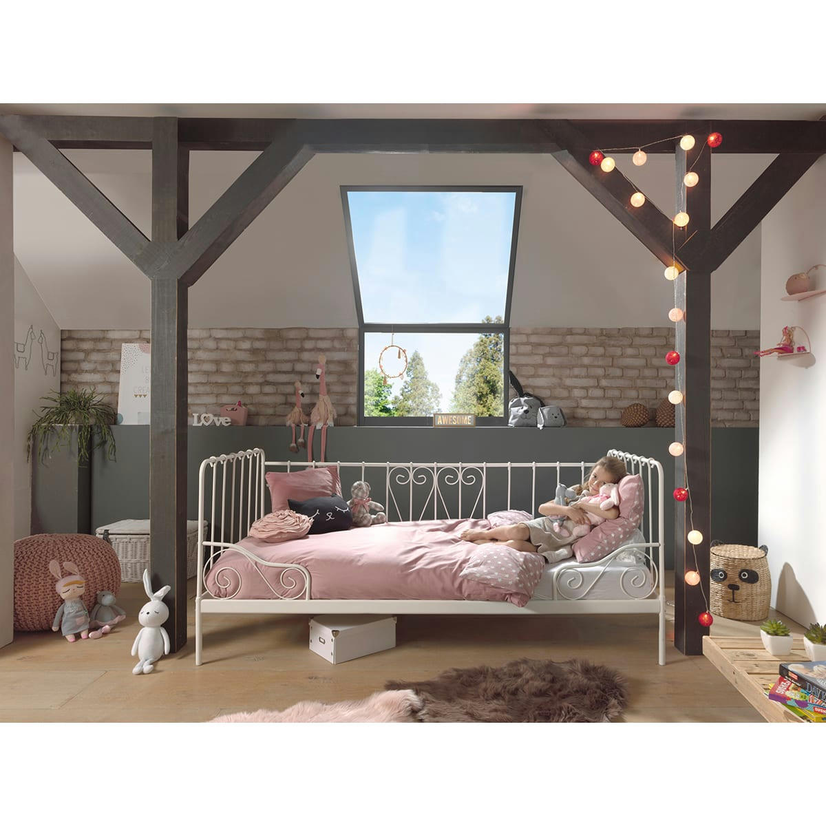 ALICE - Lit capitaine 90x200 sommier inclus blanc