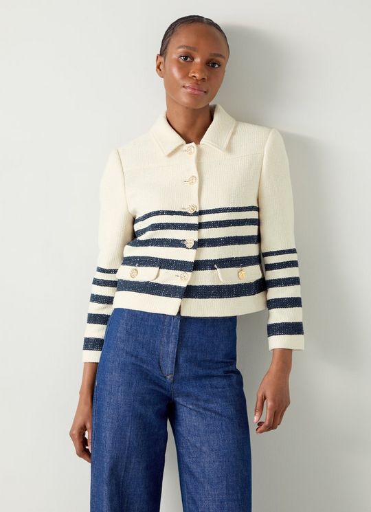 Bellmer Cream & Spring Navy Placement Stripe Tweed Jacket