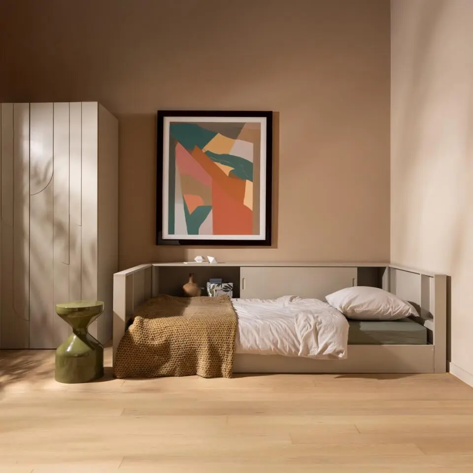 WOOOD Carter Bedbank - Grenenhout - Dust/Beige - 90x200