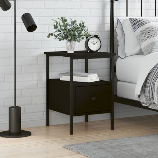 NNEVL Bedside Cabinet Black 34x36x50 cm Engineered Wood
