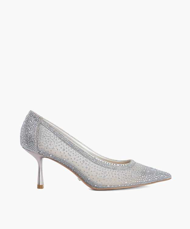 Brivelle Grey - Mesh Embellished Court Shoes