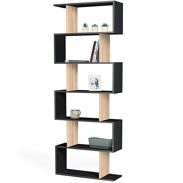 Etagère bibliothèque SOFIA forme S bois façon hêtre et noir 189 cm
