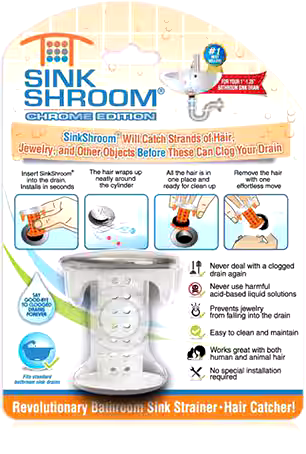 SinkShroom Easy-Clean Bathtub Hair Catcher/Sink Strainer, White, for 1-1.25-in Drain