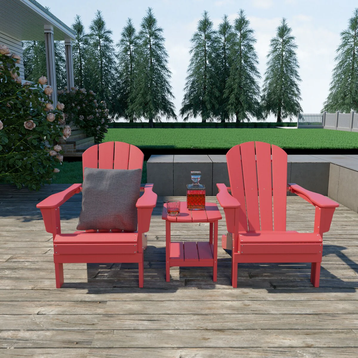 3-Piece Outdoor Weather-resistant Adirondack Chairs and Side Table Set