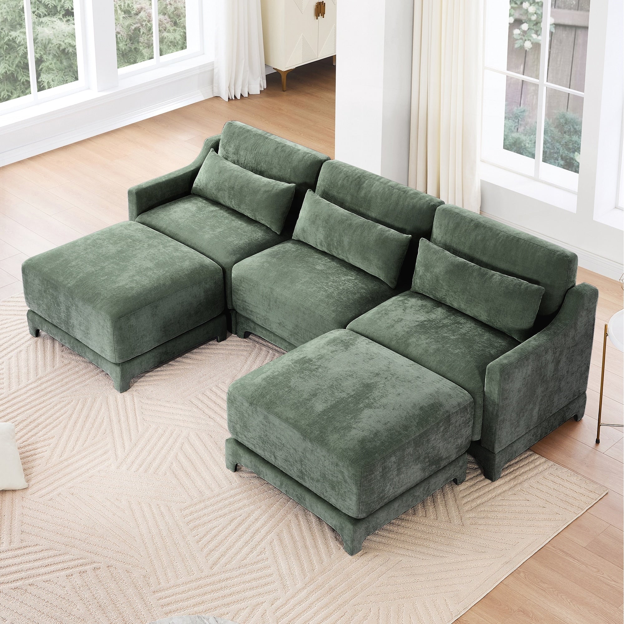 Three-Seater Sofa with 2 Movable Ottomans