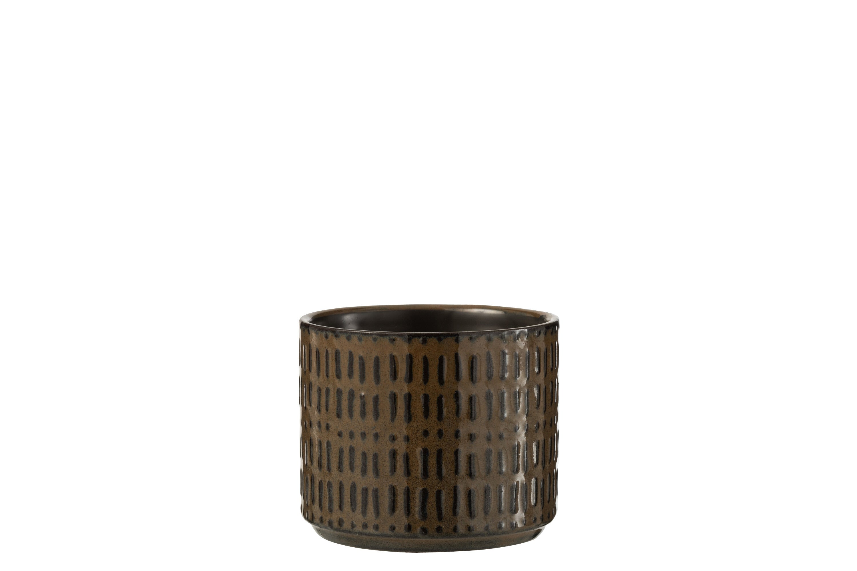 J-Line bloempot Streep - keramiek - zwart/bruin - small - 2 stuks - Ø 12 cm