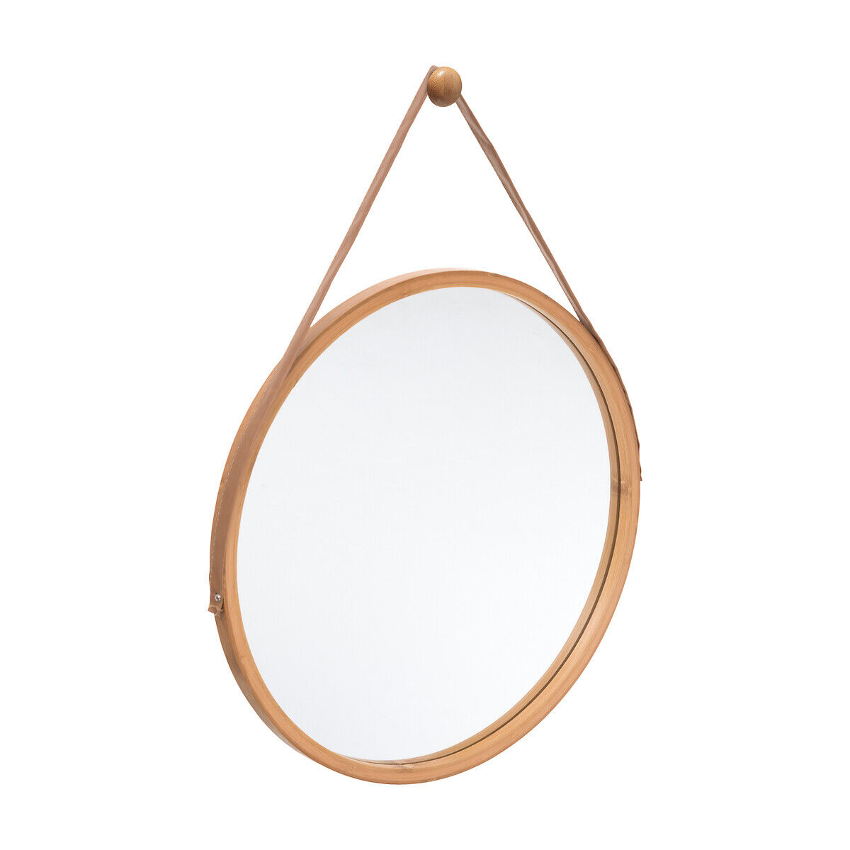 Espelho WC Em Bambu Com Alça Em Couro