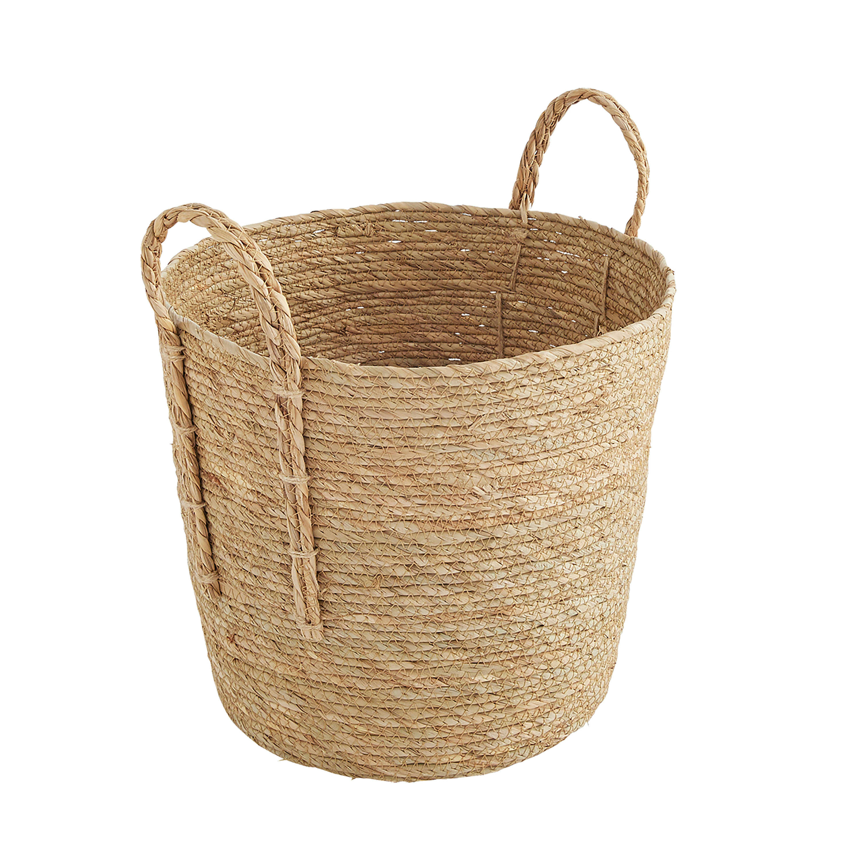 - Panier de rangement avec poignées en paille tressée 33x33x28cm