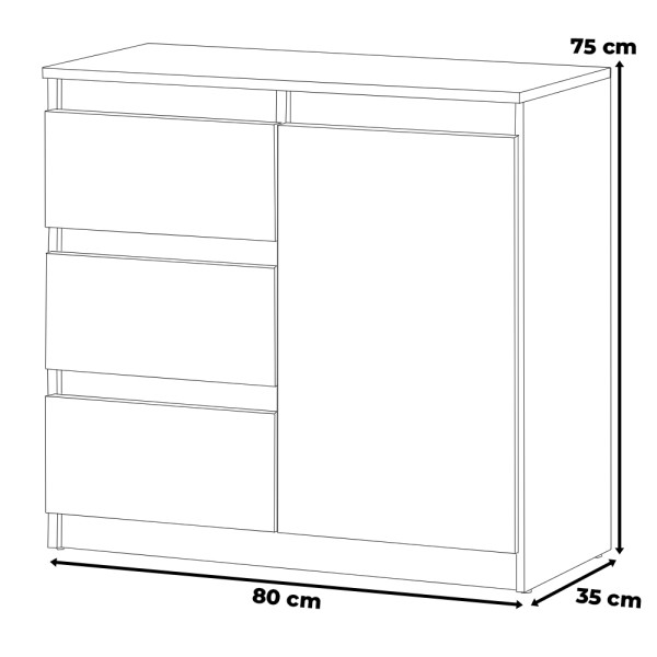 Komoda do sypialni wąska 80cm 3 szuflady szafka szara wotan