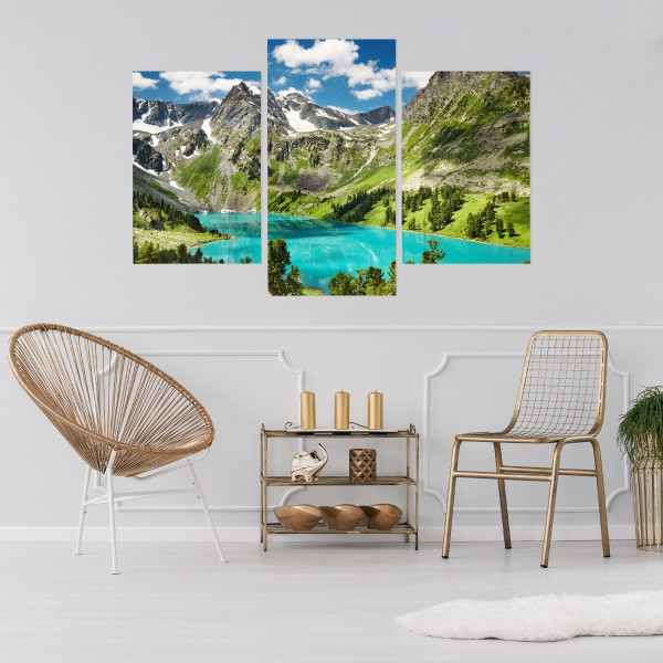Obraz Tryptyk LAS Góry Jezioro Chmury 3D 90x60cm