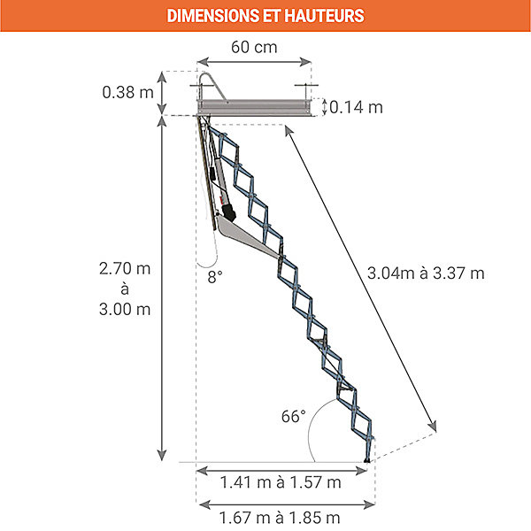 Escalier escamotable électrique - Trappe : 60x130cm - Hauteur max 3.00m - FGM60/130-300-C