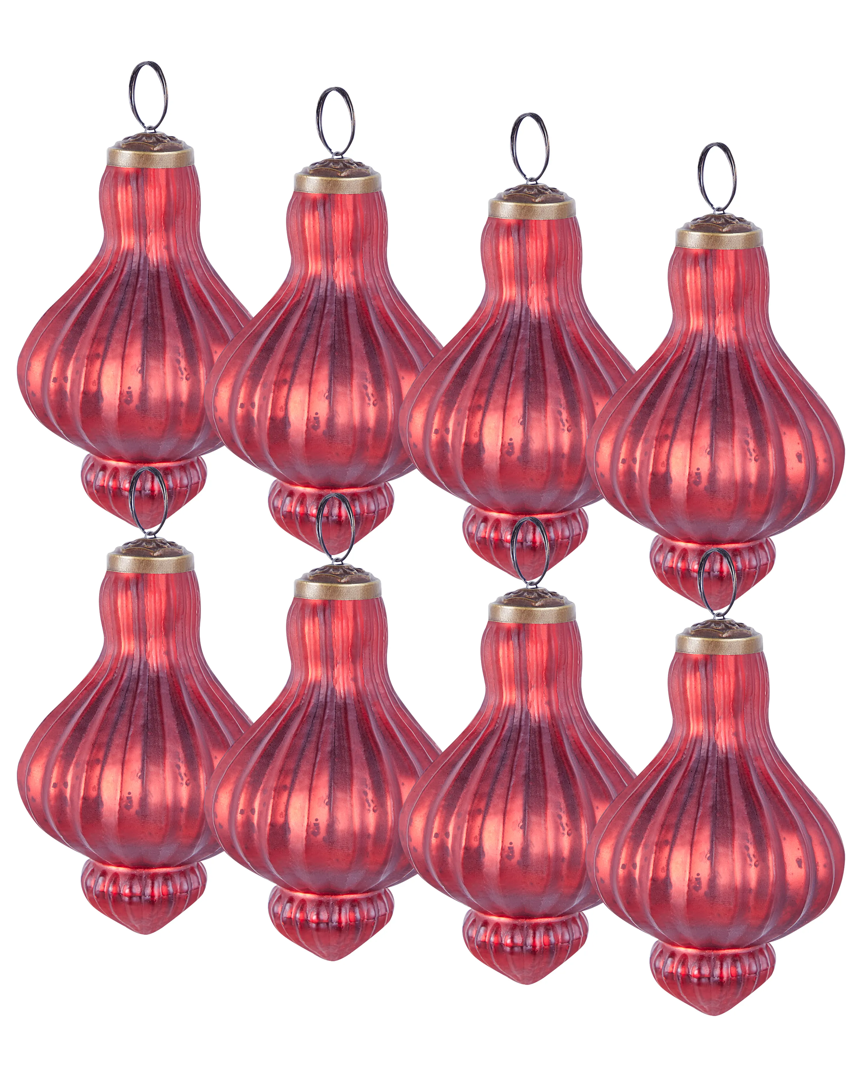 Set of 8 Baubles BRILLANT Glass Red