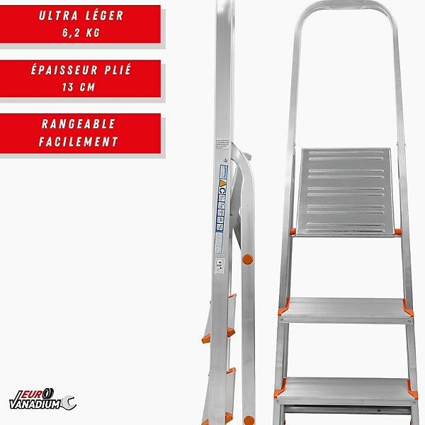 Escabeau 7 marches aluminium - Charge 150 kg - H.3.46m - Marches anti-dérapantes