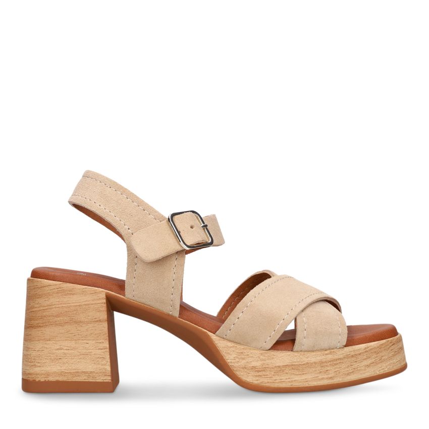 Manfield Beige suède sandalen met blokhak