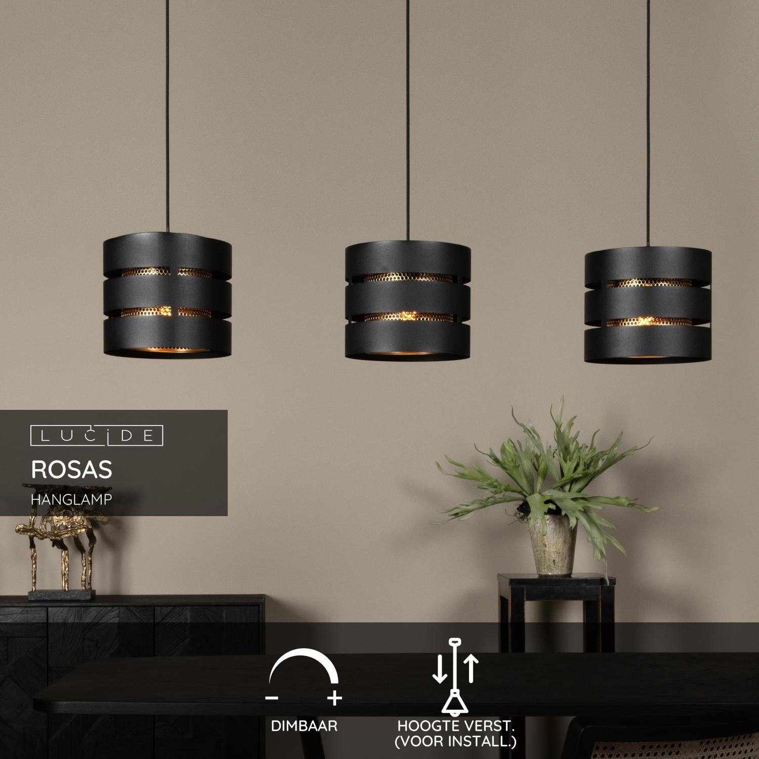 Lucide ROSAS Hanglamp - Zwart