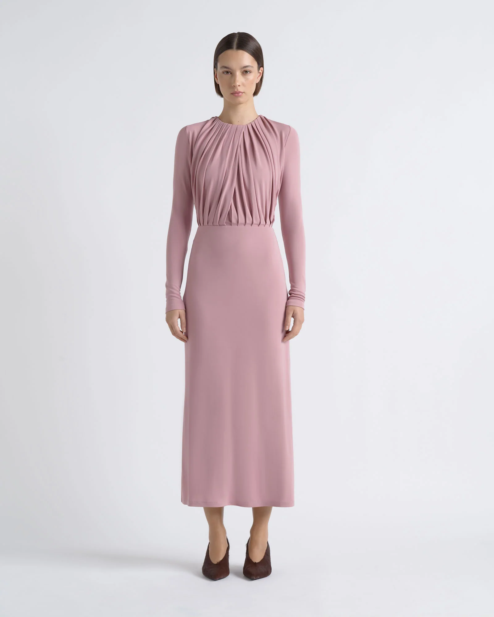 Long Sleeve Drape Midi Dress