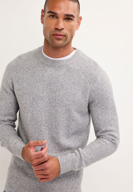 Mens Grey Texture Knit Jumper
