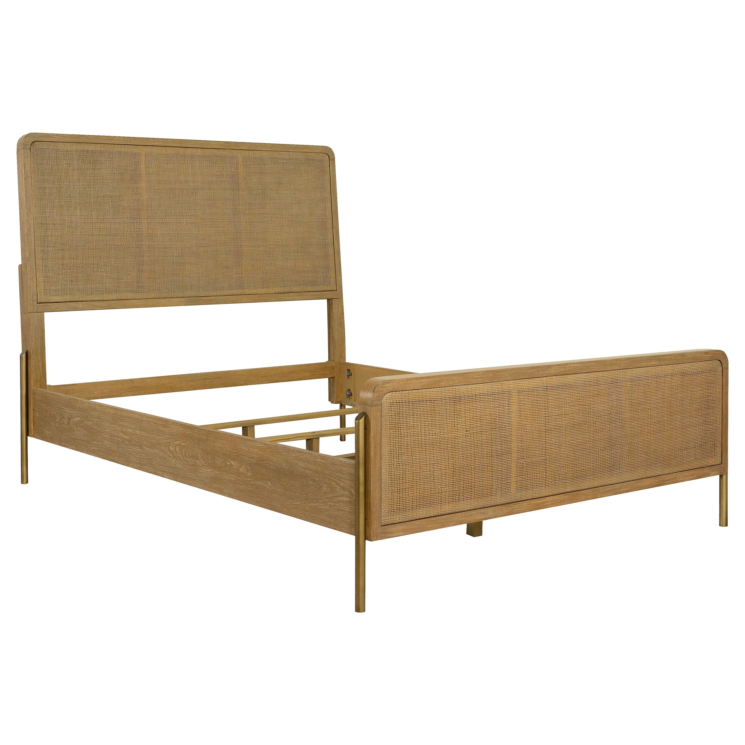 Arini Coastal Wood Panel Bed with Rattan Headboard and Footboard