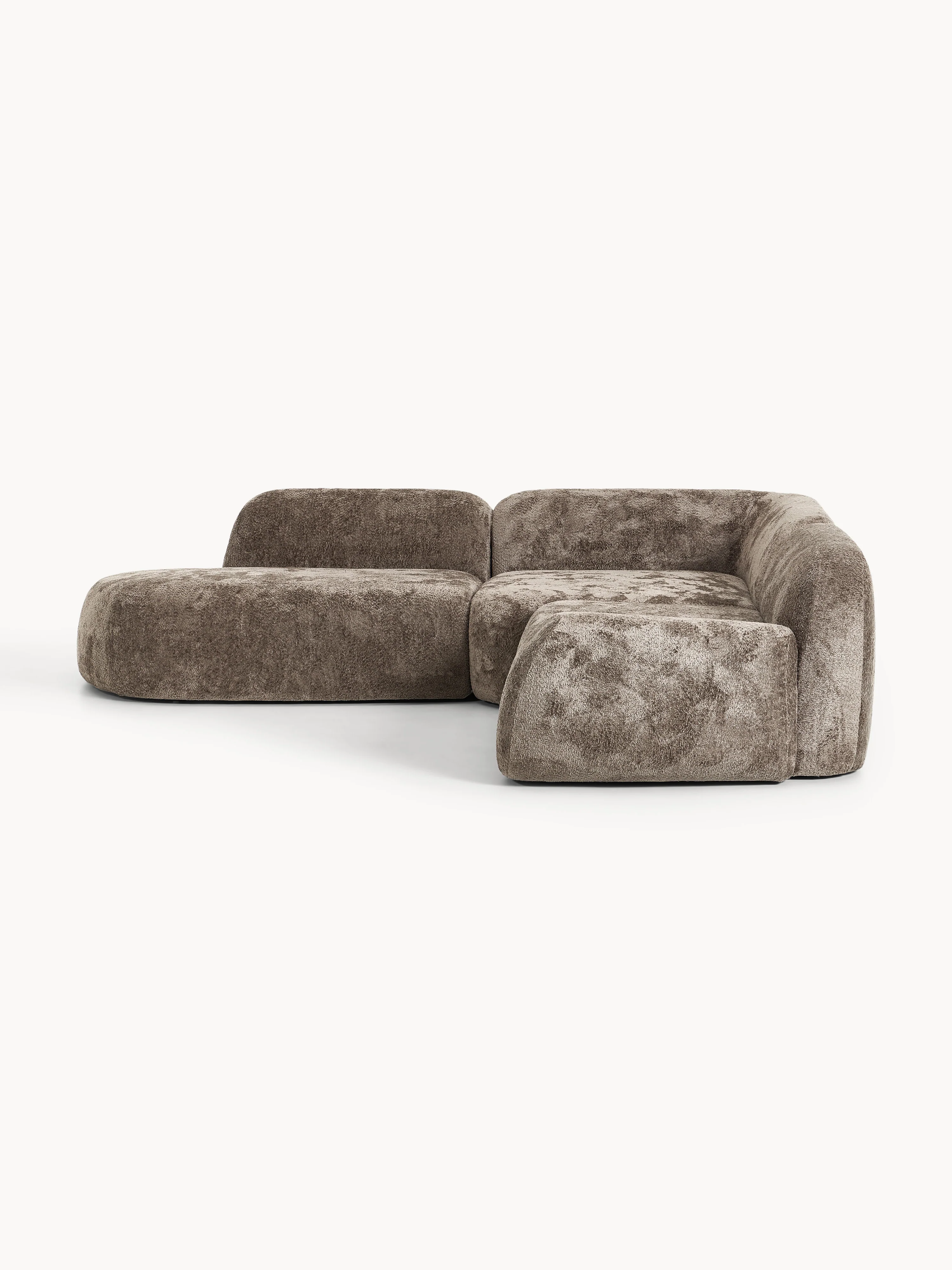 Modulares Ecksofa Wolke (4-Sitzer) aus Teddy-Bouclé mit Chaiselongue-Ende