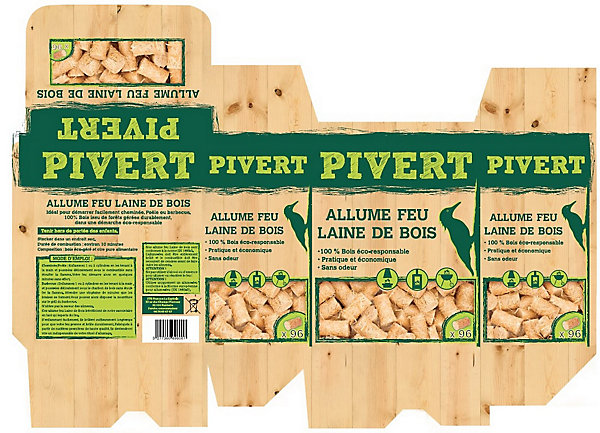 Boîte de 96 allume feu laines de bois Pivert