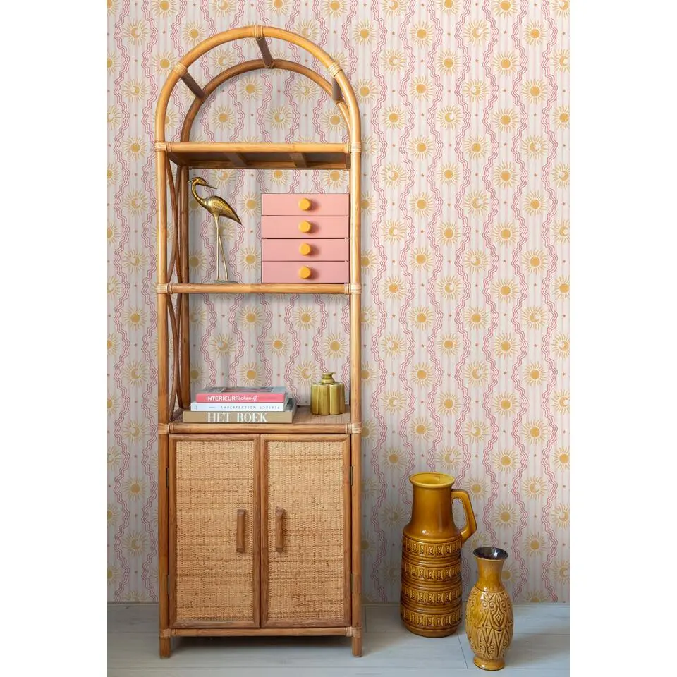 ESTAhome behang retro ornamenten roze, rood en geel - 50 x 900 cm