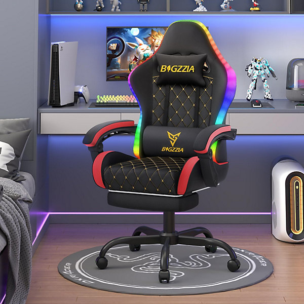 Chaise Gaming avec LED RGB, Ergonomique Chaise de Gaming avec Soutien Lombaire Repose-Pieds, Fauteuil Gaming réglable et pivotant