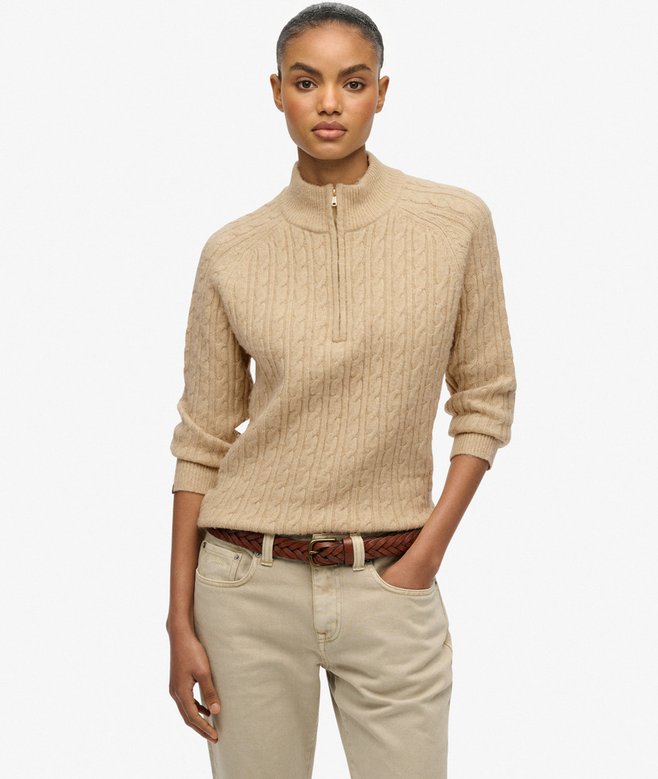 Brushed Cable Knit Henley Jumper
