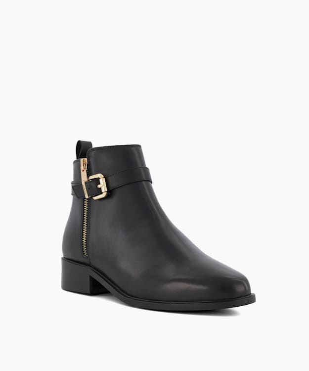 Pepi Black - Buckled Leather Black Ankle Boots